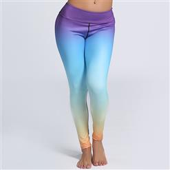 Classical Color Gradient Print Yoga Pants, High Waist Tight Yoga Pants, Fashion Color Gradient Print Fitness Pants, Casual Stretchy Sport Leggings, Women's High Waist Tight Full length Pants, #L16249
