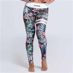 Classical Floral Print Yoga Pants, High Waist Tight Yoga Pants, Fashion Elegant Floral Print Fitness Pants, Casual Stretchy Sport Leggings, Women's High Waist Tight Full length Pants, #L16255