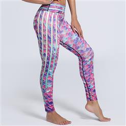 Women's High Waist Colorful Fish Scale Print Stretchy Sports Leggings Yoga Fitness Pants L16256