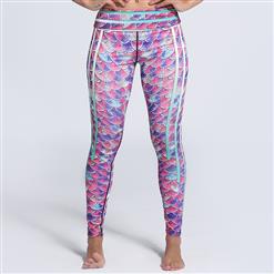 Women's High Waist Colorful Fish Scale Print Stretchy Sports Leggings Yoga Fitness Pants L16256