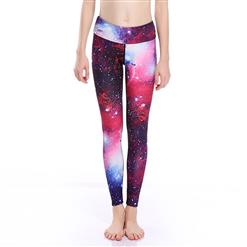 Classical Galaxy Print Yoga Pants, High Waist Tight Yoga Pants, Fashion Galaxy Star Print Fitness Pants, Casual Stretchy Sport Leggings, Women's High Waist Tight Full length Pants, #L16265