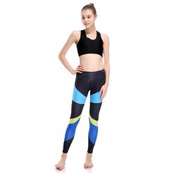 Women's High Waist Color Block Print Stretchy Sports Leggings Yoga Fitness Pants L16266
