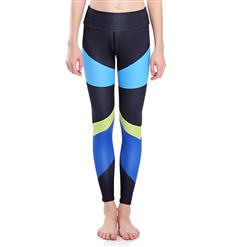 Classical Color Block Print Yoga Pants, High Waist Tight Yoga Pants, Fashion Color Block Print Fitness Pants, Casual Stretchy Sport Leggings, Women's High Waist Tight Full length Pants, #L16266