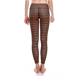 Women's Black/Brown High Waist Stripe Print Stretchy Sports Leggings Yoga Fitness Pants L16328