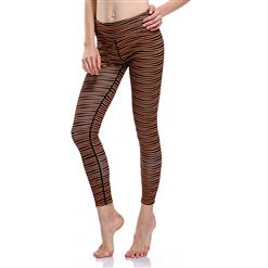 Women's Black/Brown High Waist Stripe Print Stretchy Sports Leggings Yoga Fitness Pants L16328