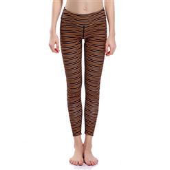 Classical Stripe Print Yoga Pants, High Waist Tight Yoga Pants, Fashion Pinstripe Print Fitness Pants, Casual Stretchy Sport Leggings, Women's High Waist Tight Full length Pants, #L16328