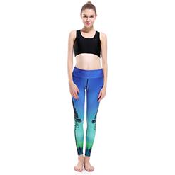 Women's Casual High Waist Trees Print Stretchy Sports Leggings Yoga Fitness Pants L16329
