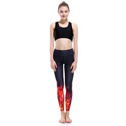 Women's Fashion High Waist Flame Print Stretchy Sports Leggings Yoga Fitness Pants L16330