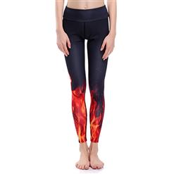 Classical Flame Print Yoga Pants, High Waist Tight Yoga Pants, Fashion Flame Printed Fitness Pants, Casual Stretchy Sport Leggings, Women's High Waist Tight Full length Pants, #L16330