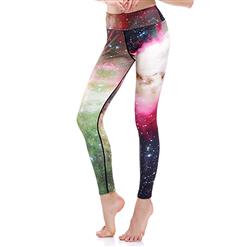 Women's Casual High Waist Galaxy Print Stretchy Sports Leggings Yoga Fitness Pants L16331