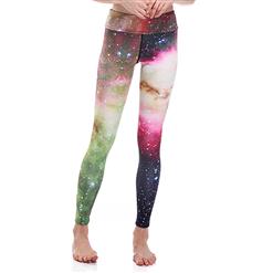 Classical Galaxy Print Yoga Pants, High Waist Tight Yoga Pants, Fashion Galaxy Printed Fitness Pants, Casual Stretchy Sport Leggings, Women's High Waist Tight Full length Pants, #L16331