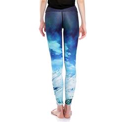 Women's Fashion High Waist Glacier Print Stretchy Sports Leggings Yoga Fitness Pants L16332