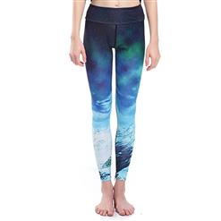 Classical Glacier Print Yoga Pants, High Waist Tight Yoga Pants, Fashion Glacier Printed Fitness Pants, Casual Stretchy Sport Leggings, Women's High Waist Tight Full length Pants, #L16332