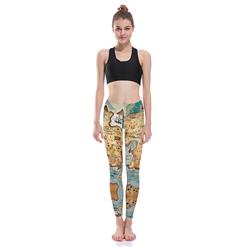 Women's Popular High Waist Map Print Stretchy Sports Leggings Yoga Fitness Pants L16351