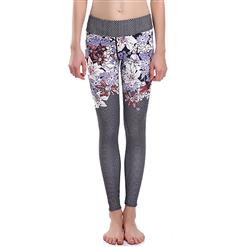 Lovely Floral Print Yoga Pants, High Waist Tight Yoga Pants, Fashion Floral Print Fitness Pants, Casual Stretchy Sport Leggings, Women's High Waist Tight Full length Pants, #L16352