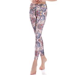 Women's Pink High Waist Retro Print Stretchy Sports Leggings Yoga Fitness Pants L16353