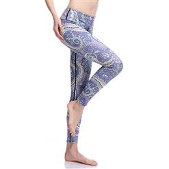 Women's Purple High Waist Retro Print Stretchy Sports Leggings Yoga Fitness Pants L16366