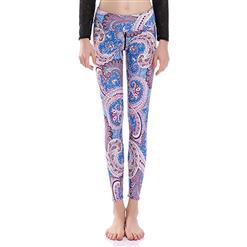 Vintage Printed Yoga Pants, High Waist Tight Yoga Pants, Fashion Printed Fitness Pants, Casual Stretchy Sport Leggings, Women's High Waist Tight Full length Pants, #L16367