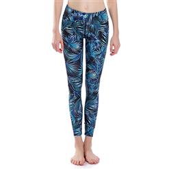 Classical Foliage Print Yoga Pants, High Waist Tight Yoga Pants, Fashion Foliage Print Fitness Pants, Casual Stretchy Sport Leggings, Women's High Waist Tight Full length Pants, #L16370