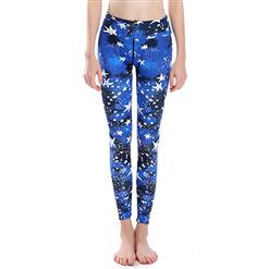 Classical Star Print Yoga Pants, High Waist Tight Yoga Pants, Fashion Star Print Fitness Pants, Casual Stretchy Sport Leggings, Women's High Waist Tight Full length Pants, #L16371