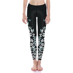 Classical Butterfly Print Yoga Pants, High Waist Tight Yoga Pants, Fashion Butterfly Print Fitness Pants, Casual Stretchy Sport Leggings, Women's High Waist Tight Full length Pants, #L16373