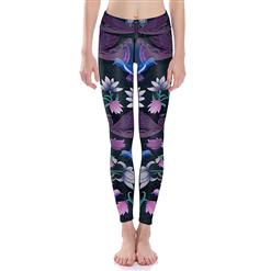 Classical Lotus Print Yoga Pants, High Waist Tight Yoga Pants, Fashion Floral Print Fitness Pants, Casual Stretchy Sport Leggings, Women's High Waist Tight Full length Pants, #L16380