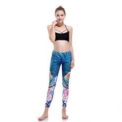 Popular High Waist Flower Print Stretchy Sports Leggings Yoga Fitness Pants L16381