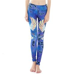 Retro Bird Print Yoga Pants, High Waist Tight Yoga Pants, Fashion Bird Print Fitness Pants, Casual Stretchy Sport Leggings, Women's High Waist Tight Full length Pants, #L16384