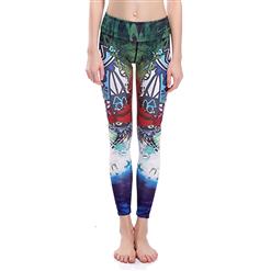 Retro Printed Yoga Pants, High Waist Tight Yoga Pants, Fashion Face Print Fitness Pants, Casual Stretchy Sport Leggings, Women's High Waist Tight Full length Pants, #L16385