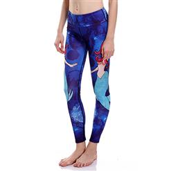 Fashion Blue High Waist Mermaid Print Stretchy Sports Leggings Yoga Fitness Pants L16388
