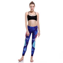 Fashion Blue High Waist Mermaid Print Stretchy Sports Leggings Yoga Fitness Pants L16388