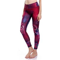 Fashion Wine Red High Waist Printed Stretchy Sports Leggings Yoga Fitness Pants L16389
