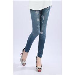 Blue Faux Jeans, Look Blue Fashion Pants,  Look Blue Leggings, #L5274