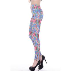 Women's Fashion Colorful Flowers Print High Waist Leggings L5392