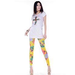 Women's Fashion Colorful Flowers Print Leggings L5393