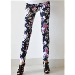 Graffiti Flower Legging, Flower Graffiti Pants, Purple Flower Leggings, #L5449