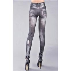 Fashion Printed Black Ripped Jeans Leggings Imitation Denim Jeans Jeggings L5592