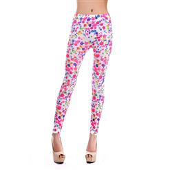 Small Floral Print Jeans, Fashion Seamless Foral Leggings, Colorful Flower Printing Jeggings, #L6987