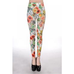 Flower and Jewelries Print Jeans, Women Floral Leggings, Rose and Jewelries Tattoo Jeggings, #L6989