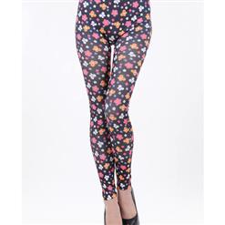 Flowers and Butterfly Print Jeans, Fashion Black Floral Leggings, Seamless Foral and Butterfly Jeggings, #L6990