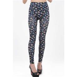 Multicolour Flowers Print Jeans, Sexy Small Foral Leggings, Colorized Foral Print Jeggings, #L6993