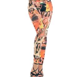 Beautiful Girl Pattern Print Legging, Comic Face Print Pants, Lady On The Mood Tattoo Leggings, #L7491