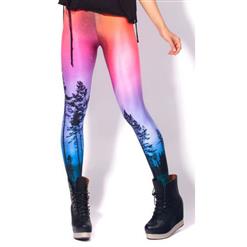 Neon Fantasy Print Legging, Aurora Sky Neon Pants, Polar Light Sky Printed Leggings, #L7863