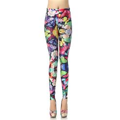 Color Butterfly Leggings, Contend In Fragance and Fascination Butterfly Leggings, Butterfly Printed Pants, #L7888