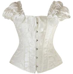 Steel Boning corset, Steel Boning White Corset, ruffle tie straps corset, #M1348