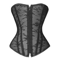 Sexy See-through Strapless Sheer Mesh Backless Lace-up Bustier Overbust Corset M1370