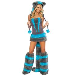 Cheshire Cat Costume, Blue Fur Chester Skirt & Corset Costume, Cheshire Cat Halloween Costume, #M2632