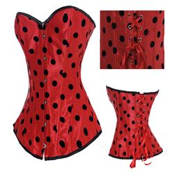 Sexy Red Satin Polka Dots Strapless Bustier Overbust Corset M893