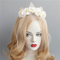 Fashion White Flower Crown Fishnet Face Mask Party Headband MS17247