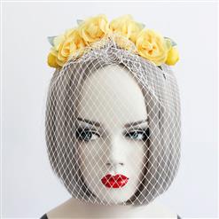 Fashion Yellow Flower Crown Fishnet Face Mask Party Headband MS17249